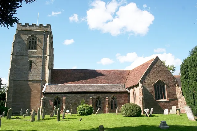 Powick Church from the South St. Peter's has developed over the centuries. The south transept (right) dates from the 12th century, the nave 14th century and the tower 15th century.