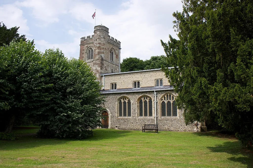 Clerestory, south aisle and west tower of All Saints' parish church, Caddington, Bedfordshire, seen from the southeast