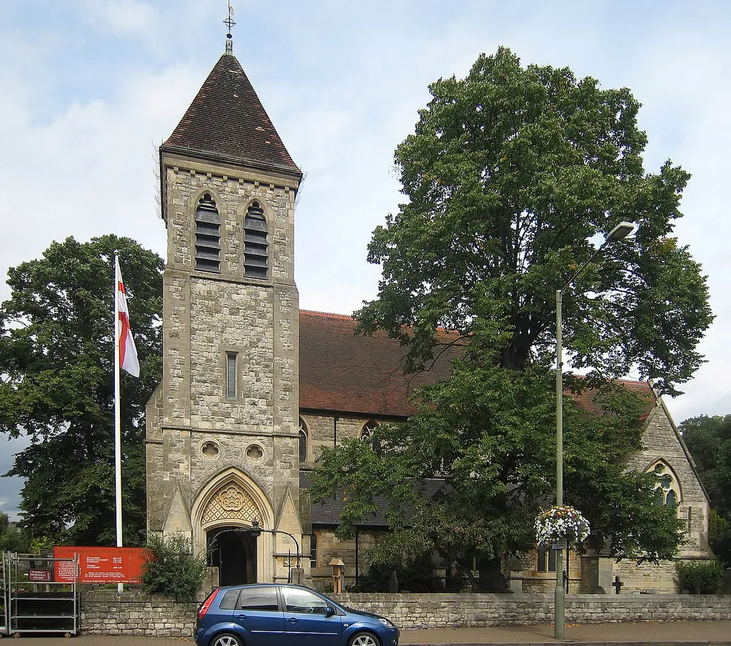 St Matthew's parish church, Church Road, Ashford, Surrey, England, seen from the southwest