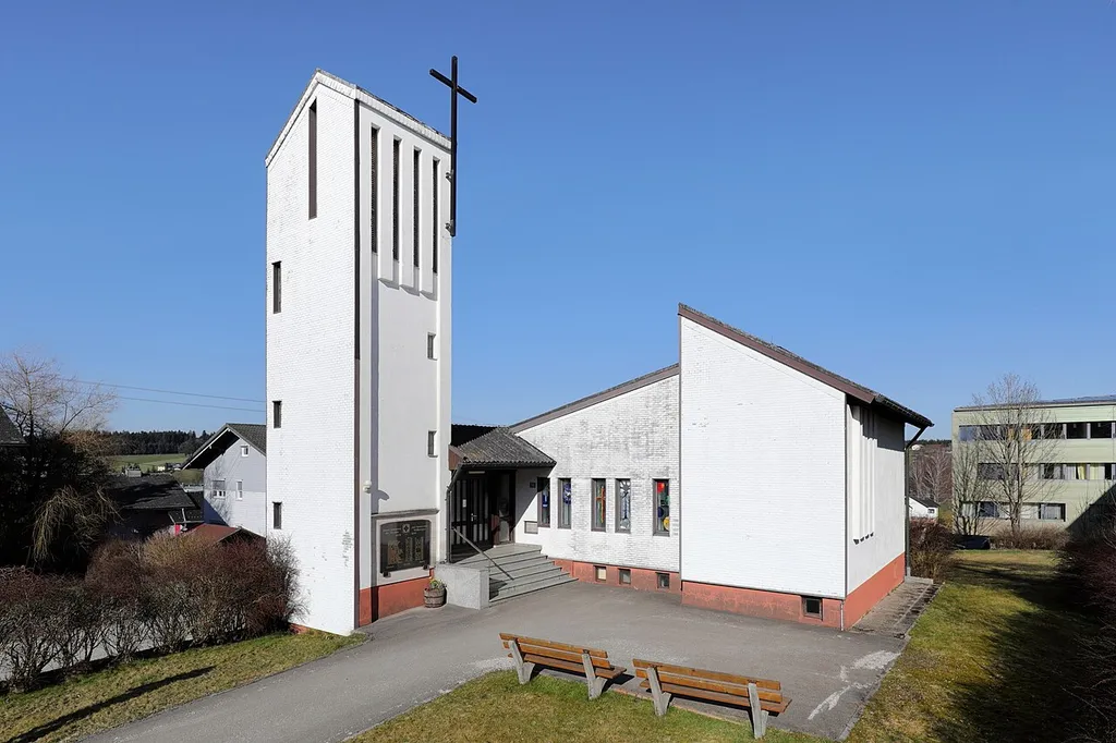 West-southwest view of the Church of Reconciliation in Frankenmarkt, Upper Austria.