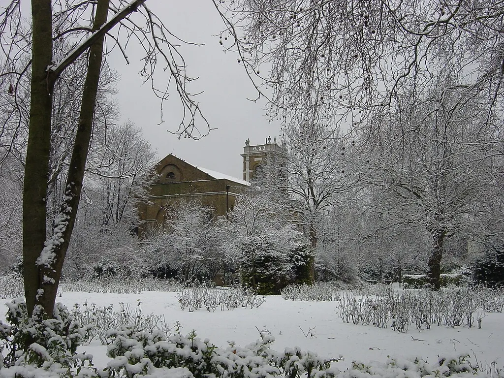 St. Mary Magdalene's Church, Islington and grounds in the snow
