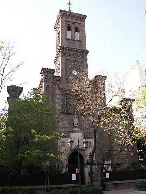Iglesia de San Fermín de los Navarros. Neo-Mudéjar church at 10 Paseo de Eduardo Dato (street) in Madrid (Spain). Projected in 1886 by Eugenio Jiménez Corera and Carlos Velasco Peinado, and built from 1886 to 1890.