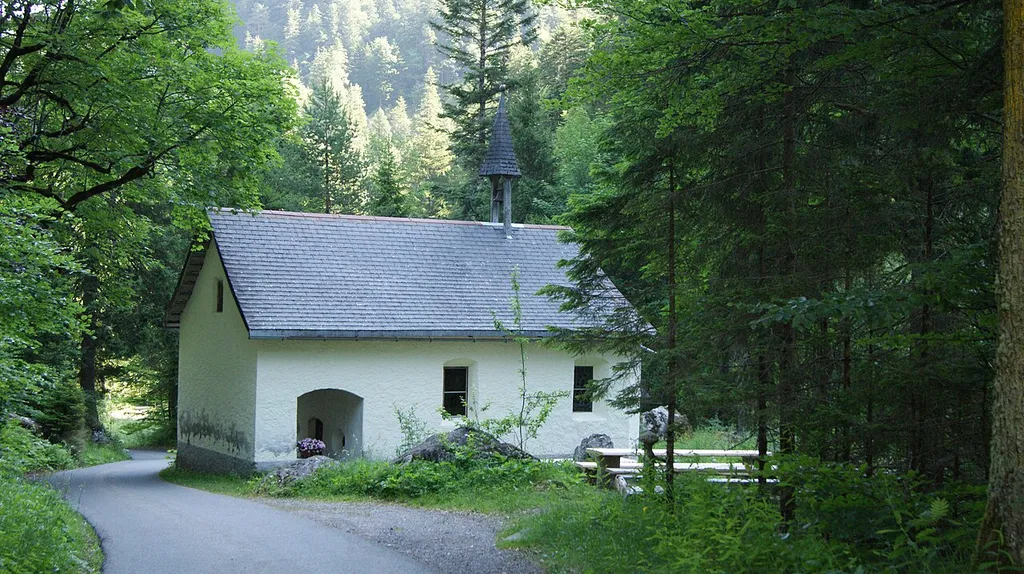 Pilgrimage chapel Kuehbruck (Our Lady of the Rosary) in the municipality of Nenzing, Vorarlberg, Austria. Built in 1806.