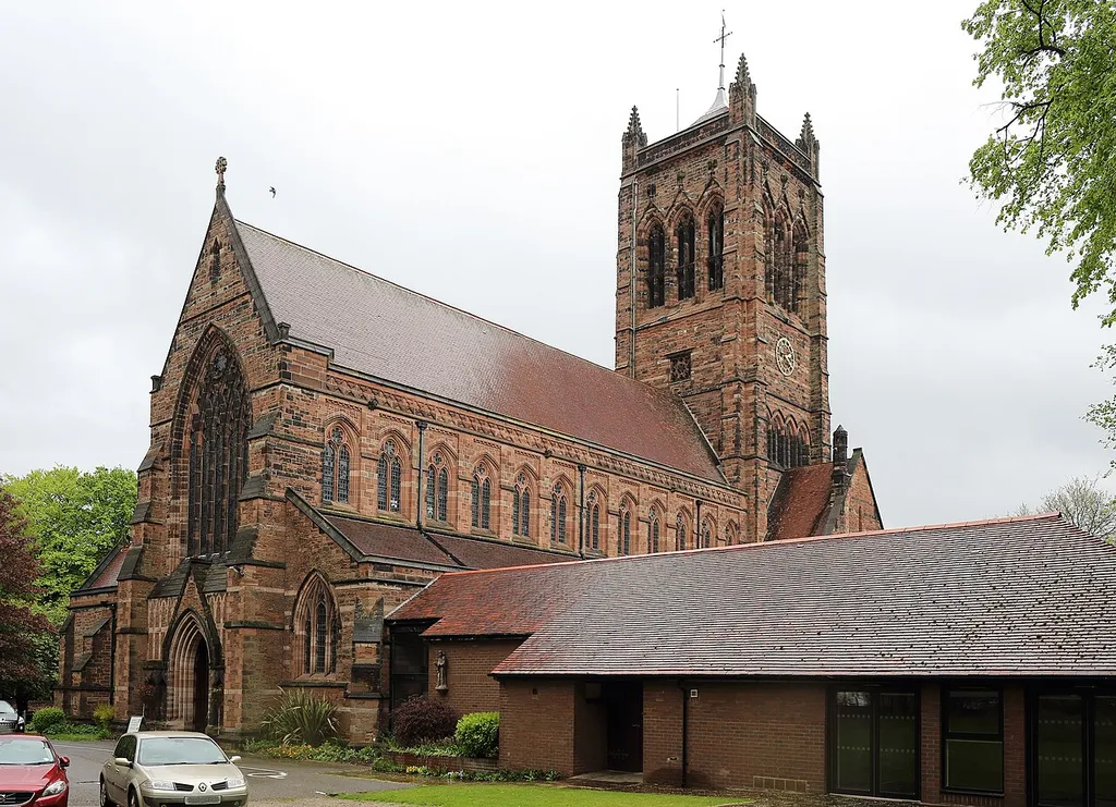 Grade II* listed church in Mossley Hill, Liverpool. View from the entrance on Mossley Hill Road.