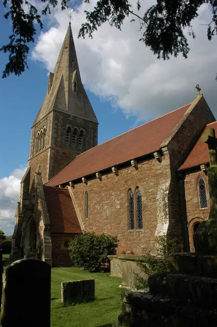 Nave and steeple of All Saints' parish church, Coddington, Herefordshire, seen from the southeast