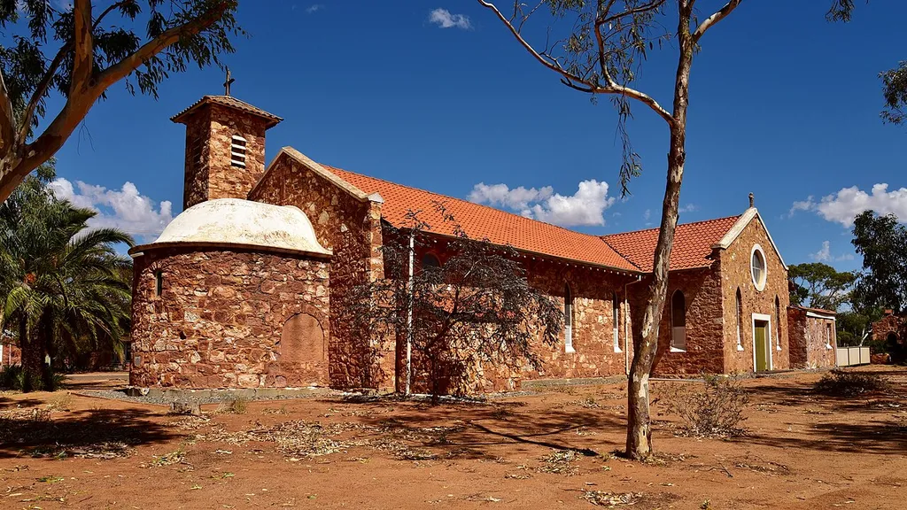 View of the Holy Cross Catholic Church, cnr Davis and Dreghorn Streets, Morawa, Western Australia