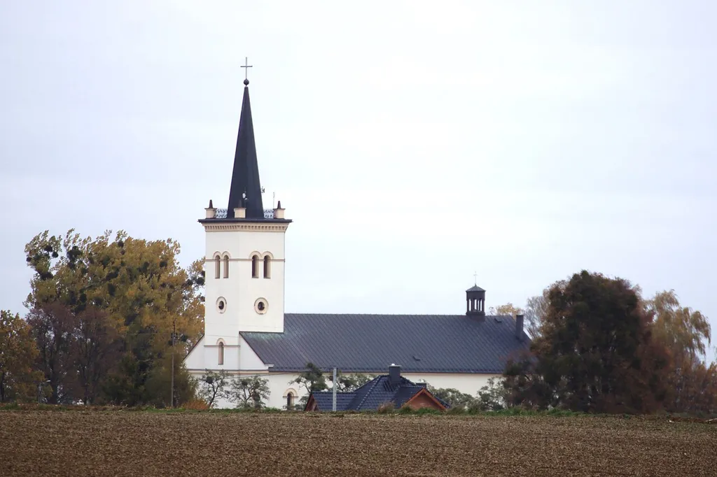 View of the church in Sławików, Poland