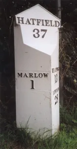 Milepost, Marlow Road; on bend at jct leading to church car park