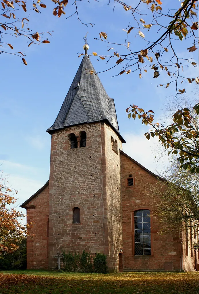 The belltower of the Protestant Laurentius church in Niedermittlau