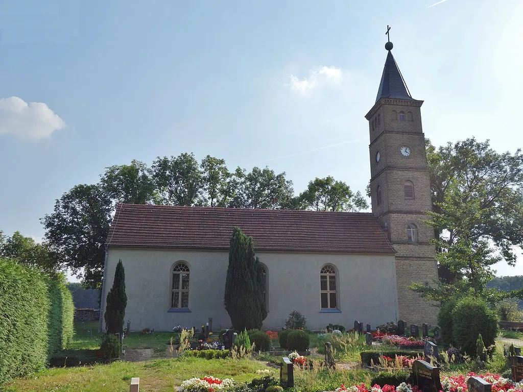 North-north-eastern view of the church in Bliesendorf , Werder (Havel) municipality , Potsdam-Mittelmark district, Brandenburg state, Germany.