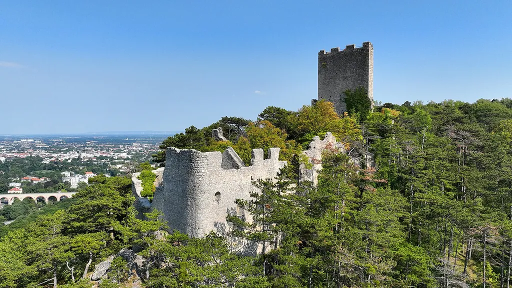 Northwest view of the castle ruins of Rauheneck in Baden, Lower Austria.