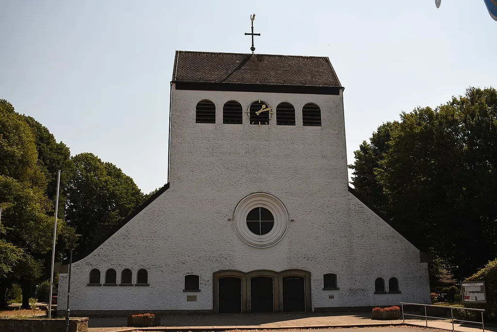 Western front of St.-Franziskus-Kirche (roman-catholic church) in Reckenfeld