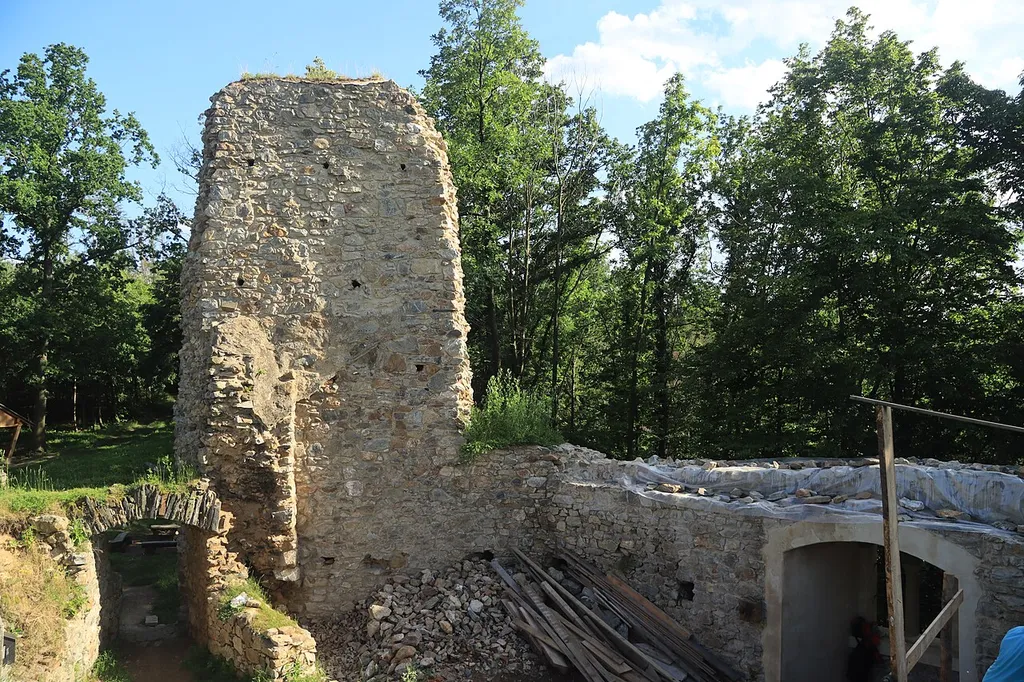 Overview of walls of Rabštejnek castle near Rabštejn, Rabštejnská Lhota, Chrudim District.