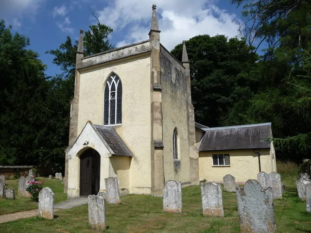 Appleshaw - St Peter In The Woods Built 1836. Small cruciform building with rendered walls and slate roof. Squat west tower with pinnacles