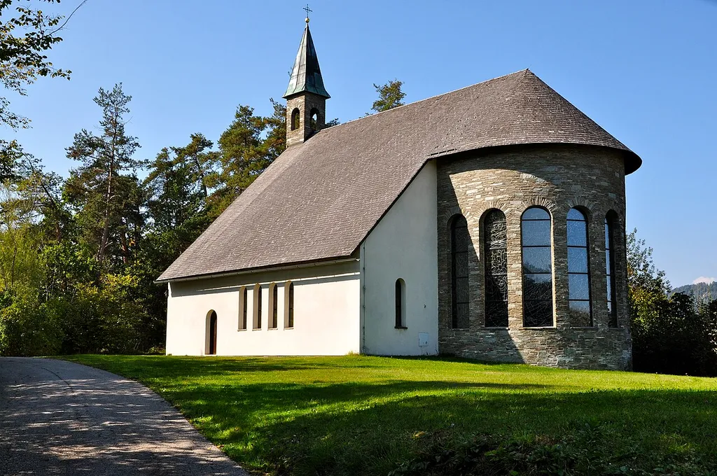 Southeastern view of the subsidiary church Saint Thérèse of Lisieux in Unterdellach, municipality Maria Woerth, district Klagenfurt Land, Carinthia, Austria, EU