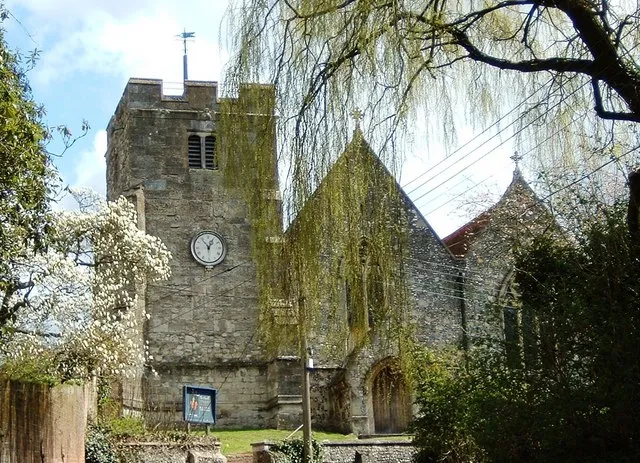 Eling Church With the tide mill and toll bridge behind me this is the view looking up the hill to the church