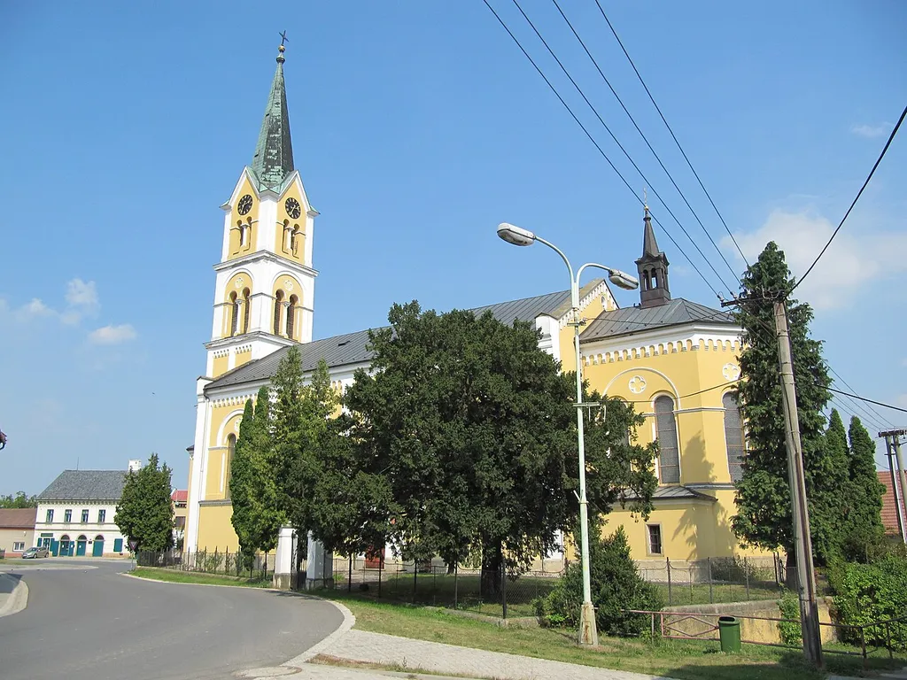 Náměšť na Hané in Olomouc District, Czech Republic. Church of the Saint Cunigunde, originally from the 17th century. After demolition rebuilt in the years 1871 to 1873 in neoromanesque style.