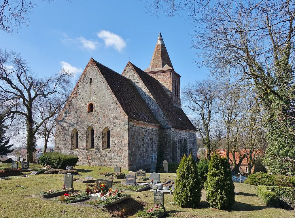East-north-eastern view of the church in Zichow , Zichow municipality , Uckermark district, Brandenburg state, Germany.
