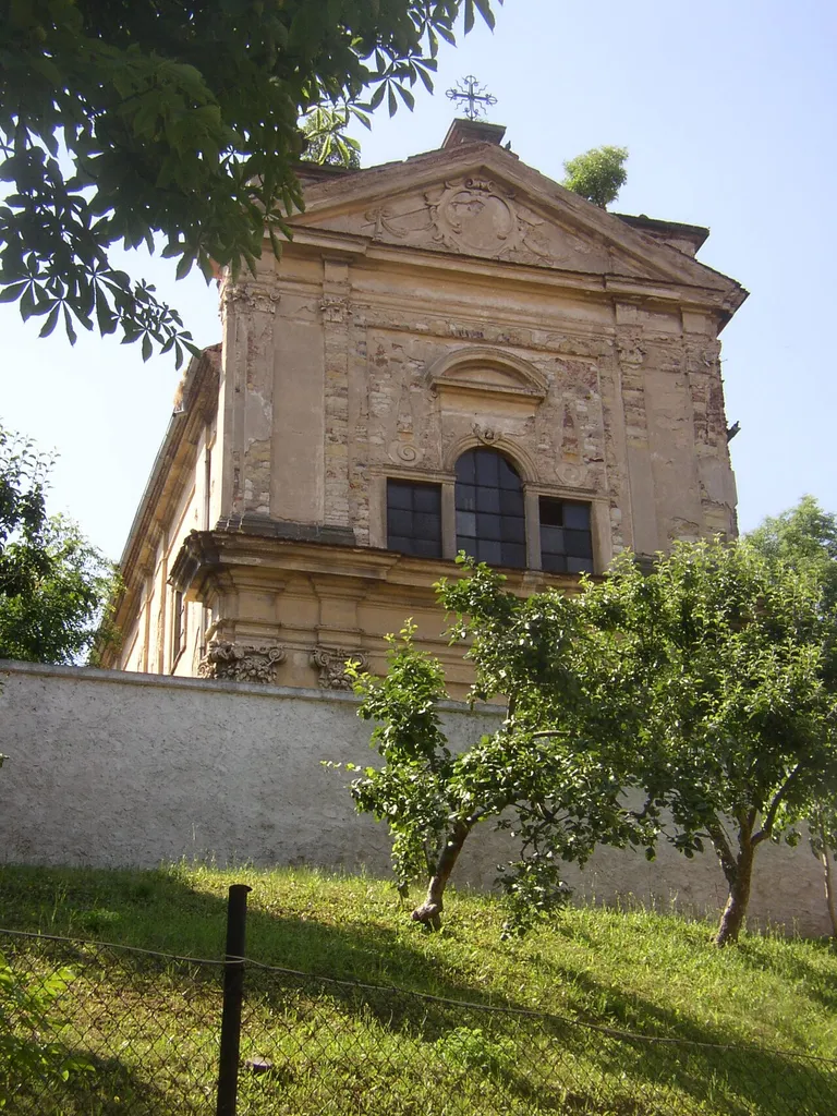 Dolánky nad Ohří, Litoměřice District. Front of St Giles church (1674-76) as seen from the north.