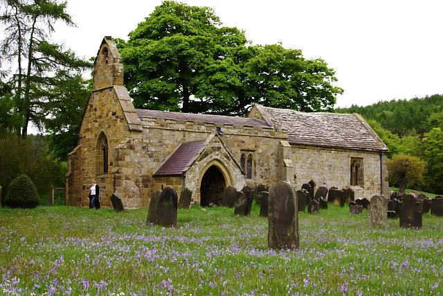 St Mary's Church, Over Silton. Dating in parts to the 12th century, this church is strangely located as the village which originally surrounded it is no longer in existence. It now serves neighbouring villages. The churchyard is thick with wild bluebells in mid May.