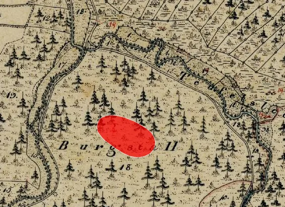 Lageplan von Burgstall Katzenrohrbach auf dem Urkataster von Bayern
