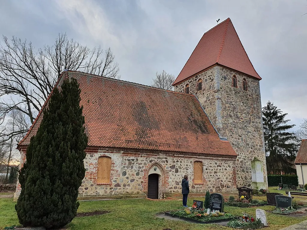 North-eastern view of the church in Löhme, Werneuchen municipality, Barnim district, Brandenburg state, Germany.