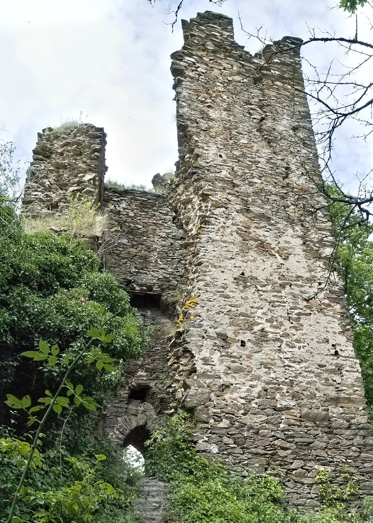 The keep of Rheinberg castle near Lorch, Germany. View from south-western direction.