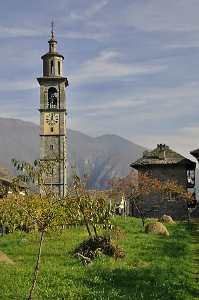 The belfry of the church of Intragna, Switzerland