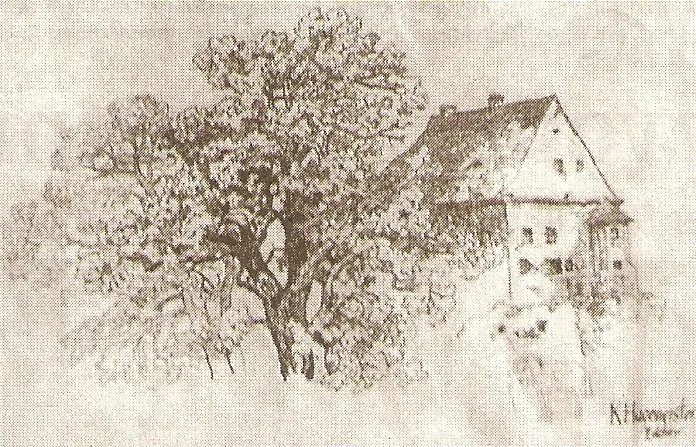 Burg Zolchow 1865 nach einer Skizze von Karl Hagemeister (Kemnitz, Stadt Werder (Havel), Landkreis Potsdam-Mittelmark).