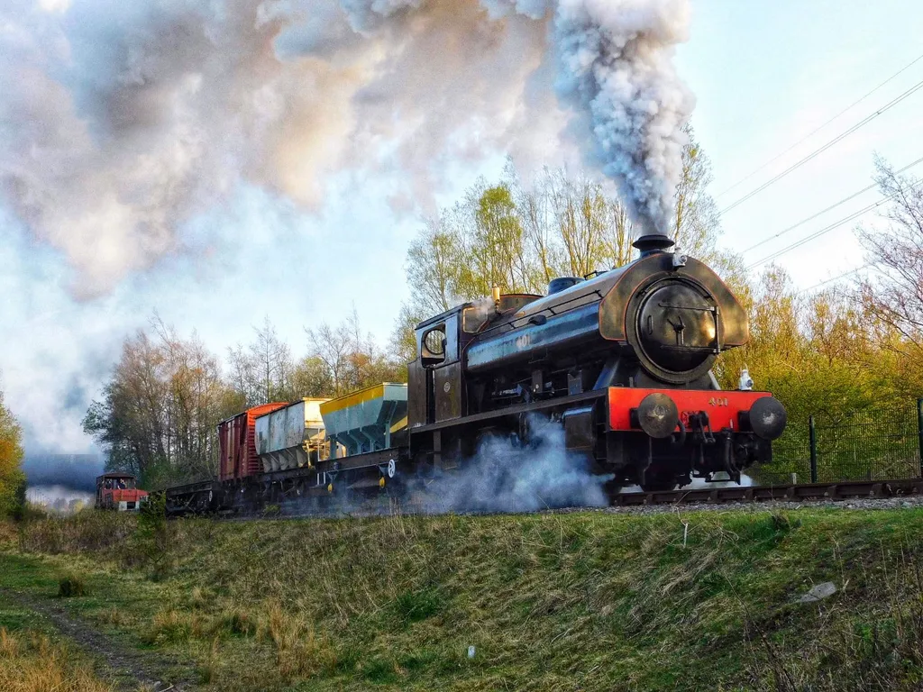Bagnall 0-6-0ST No.401 'Vulcan' operating a demonstration freight train on the North Tyneside Steam Railway