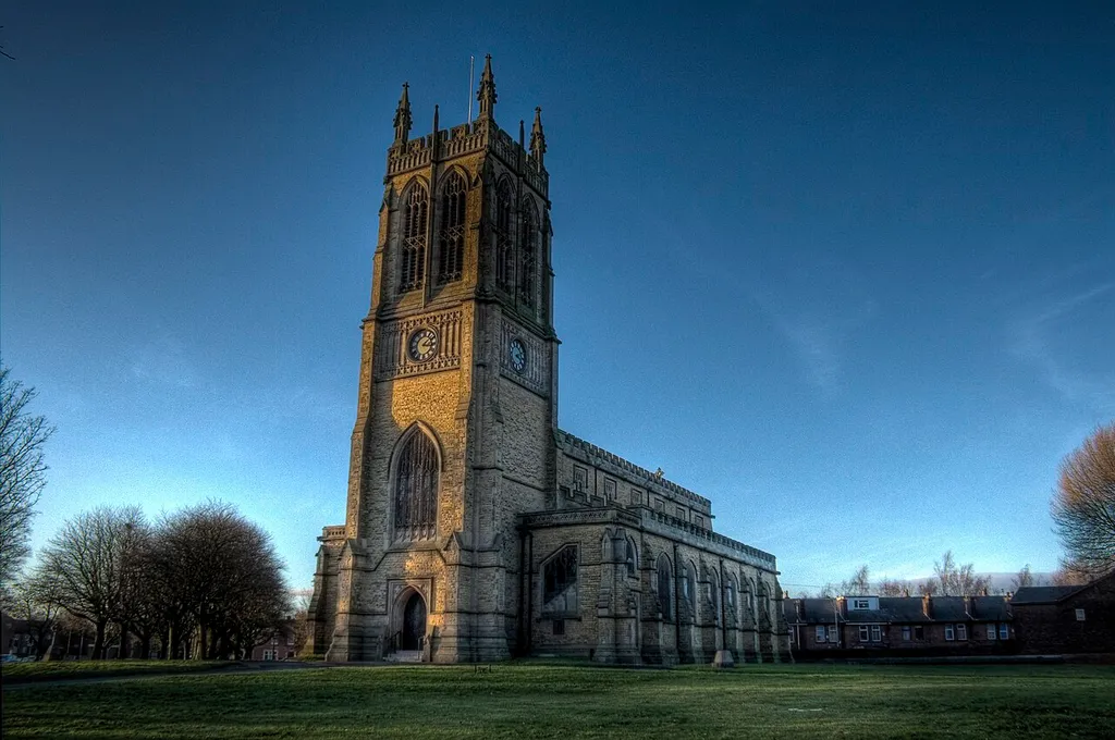 Parish church of SS Thomas and John, Radcliffe, Greater Manchester, seen from the southeast. An HDR image from 3 exposures.