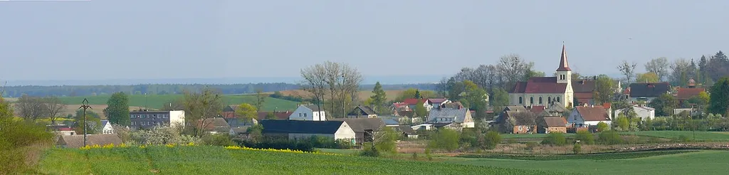 Róża Wielka - panorama wsi z rzymskokatolickim kościołem parafialnym p.w. Świętej Trójcy, 1830-1832