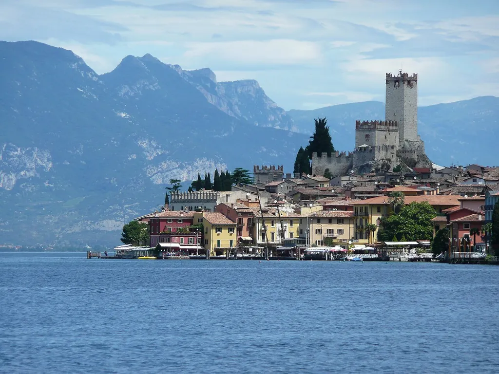 View of the town Malcesine on the front of lake garda, veneto, italy.