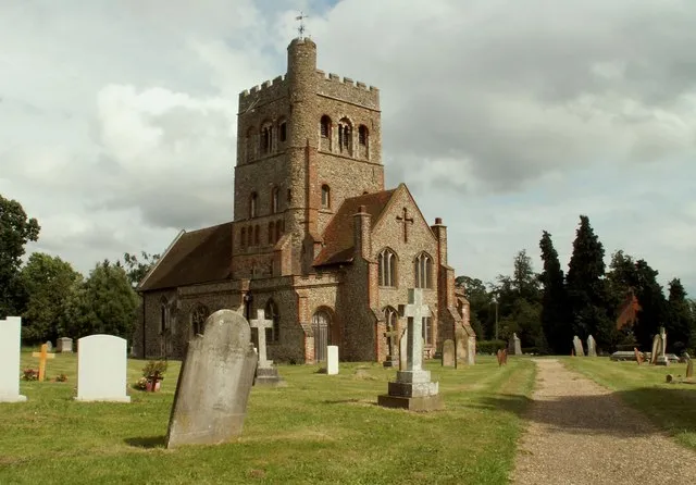 St. Barnabas; the parish church of Great Tey This is a view from the northwest. The nave was demolished in 1829 and now the church just has a stump of a nave as it is shown in the picture, being the section to the right of the tower nearest the pathway. The church is very impressive and must have been even more so before the nave was pulled down.
