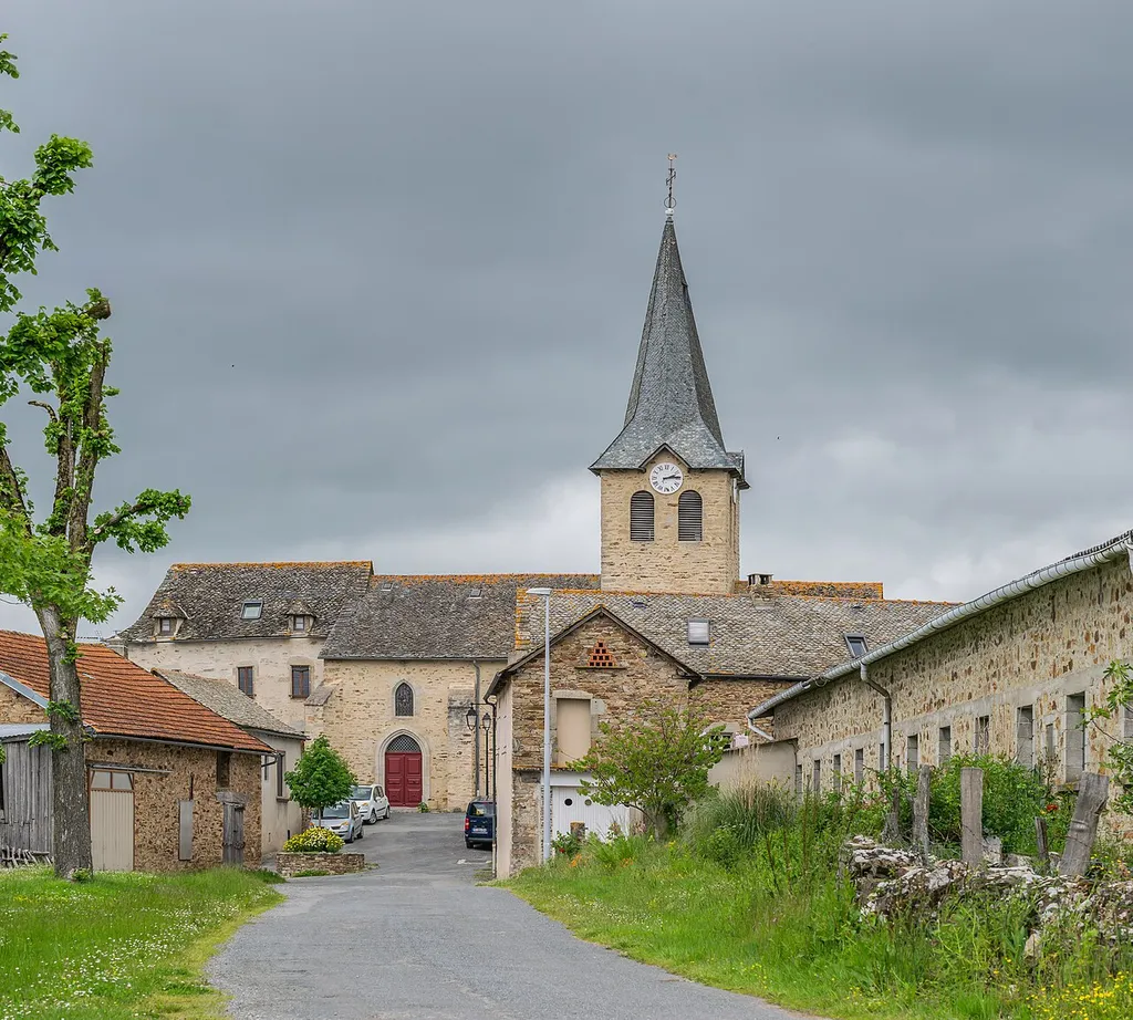 View of the Saint Lupus church in Jouels, commune of Sauveterre-de-Rouergue, Aveyron, France